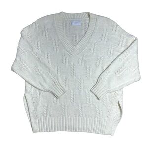 Lucky Brand Cream V Neck Knit Sweater Pullover Womens L